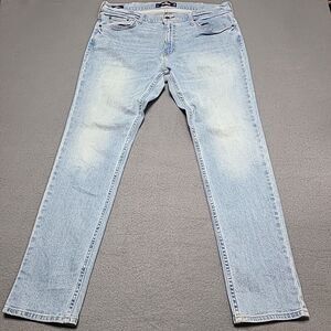 Hollister Mens Jeans 36x32 Skinny Epic‎ Flex Light Blue Faded Grunge Denim